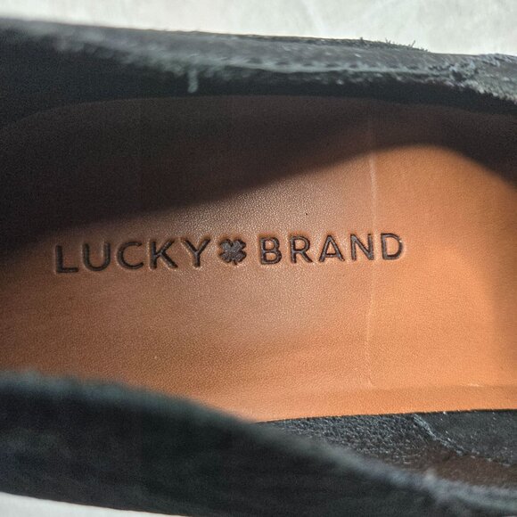 Lucky Brand Western Ankle Boot Sz 11 Black Suede Block Heel Slip On Shoe Booties - Picture 11 of 11